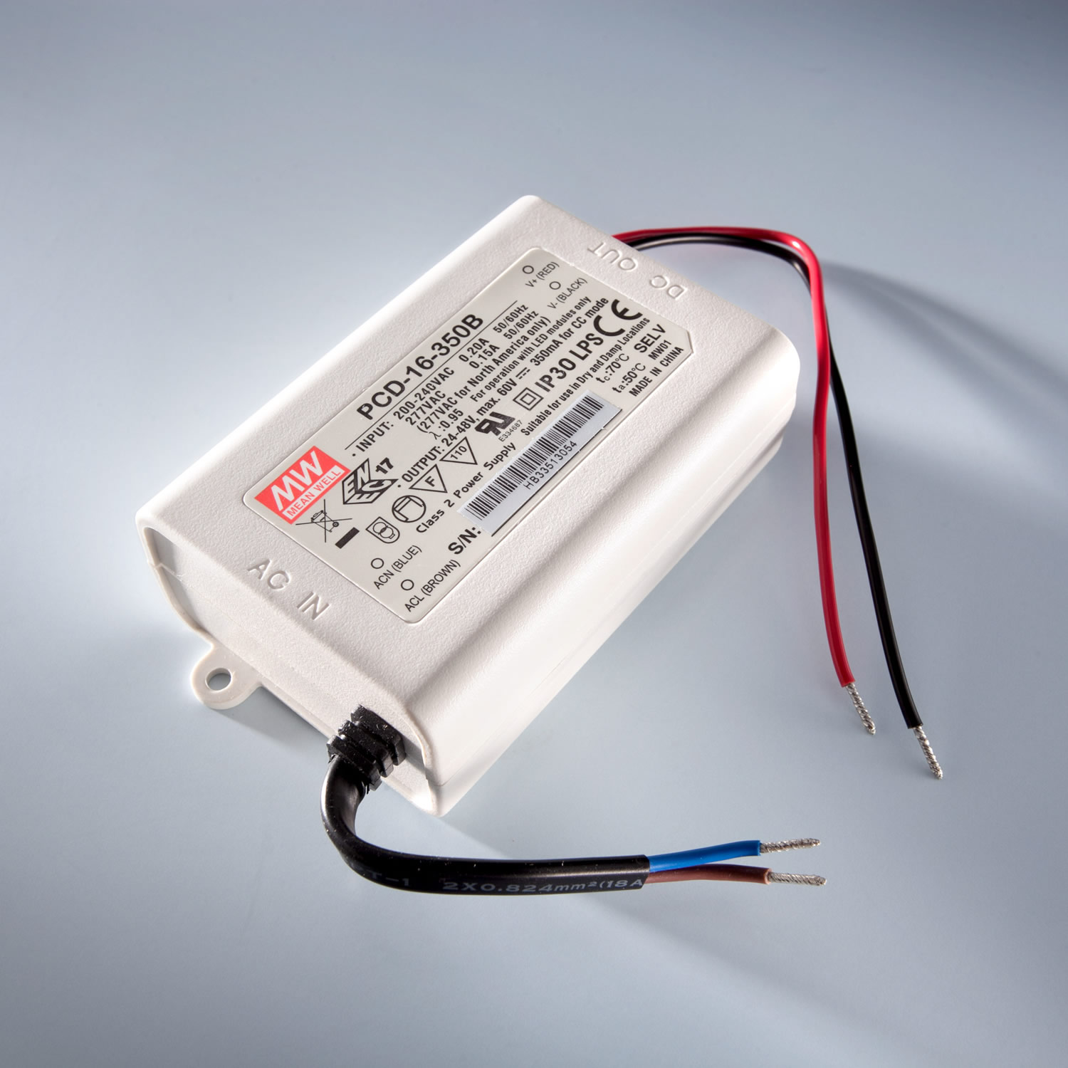 MEAN WELL LED Driver transformador de corrente constante PCD-16-350B IP30 350mA 24 > 48V DIM