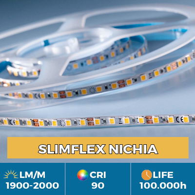 Fitas profissionais SlimFlex Nichia LED, 5mm de largura, 100.000 horas de vida útil, fluxo até 2200 lm/m